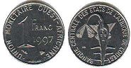 coin West African States 1 franc 1997