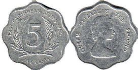 monnaie Eastern Caribbean States 5 cents 1995