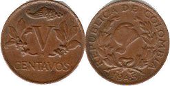 coin Colombia 5 centavos 1945
