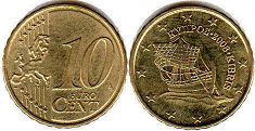 pièce de monnaie Cyprus 10 euro cent 2008