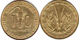 piece West African States 10 francs 1978