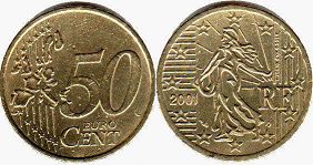 moneta Francja 50 euro cent 2001