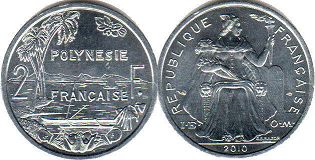 coin French Polynesia 2 francs 2010