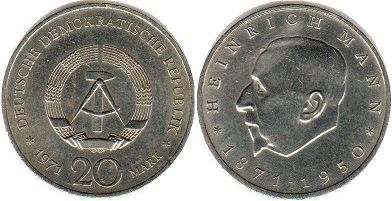 monnaie East Allemagne 20 mark 1971