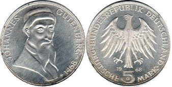 monnaie Allemagne 5 mark 1968