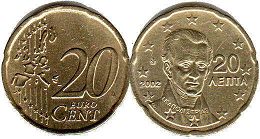 pièce Grèce 20 euro cent 2002