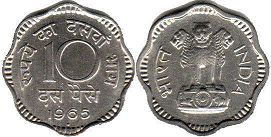 coin India 10 paise 1965