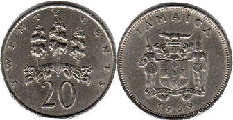 coin Jamaica 20 cents 1969