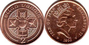 coin Isle of Man 2 pence 1990
