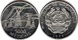 piece Mozambique 5000 meticais 1998