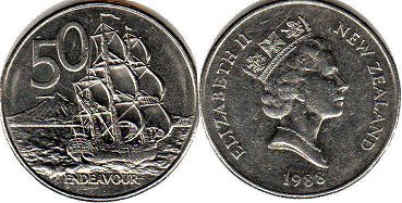 coin New Zealand 50 cents 1988