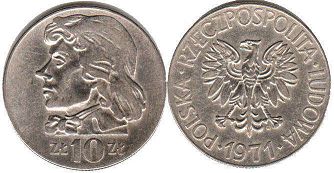 coin Poland 10 zlotych 1971