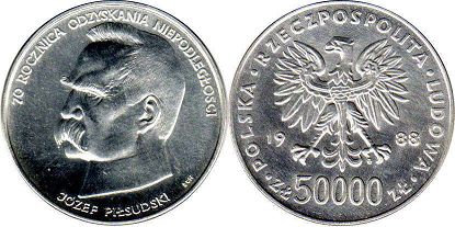 coin Poland 50000 zlotych 1988