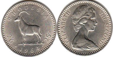 coin Rhodesia 2'6 25 cents 1964