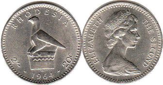 coin Rhodesia 2' 20 cents 1964
