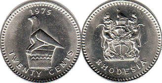 coin Rhodesia 20 cents 1975
