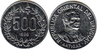 coin Ururuay 500 new pesos 1989