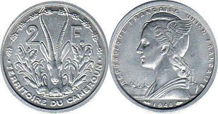 piece Cameroon 2 francs 1948