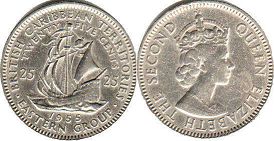 coin British Caribbean Territories 25 cents 1955