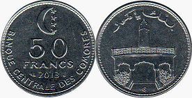 coin Comoros 50 francs 2013