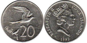 coin Cook Islands 20 cents 1992