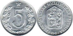 coin Czechoslovakia 5 haleru 1967