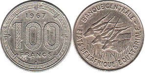 piece Equatorial African States 100 francs 1967