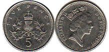 monnaie UK 5 pence 1991