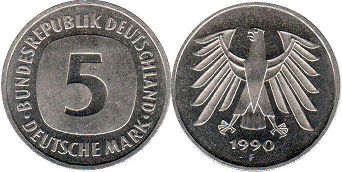 moneta Germany 5 mark 1990