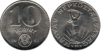 coin Hungary 10 forint 1981