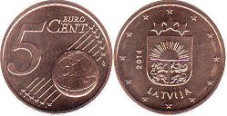 mynt Lettland 5 euro cent 2014