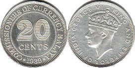 coin Malaya 20 cents 1939