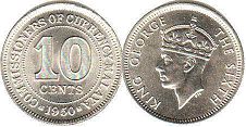 coin Malaya 10 cents 1939