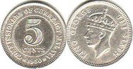 coin Malaya 5 cents 1950