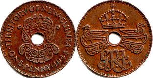 coin New Guinea 1 penny 1944