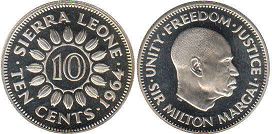 coin Sierra Leone 10 cents 1964