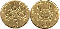 coin Singapore 5 cents 1995