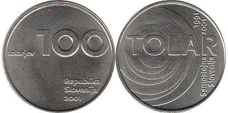coin Slovenia 100 tolarjev 2001