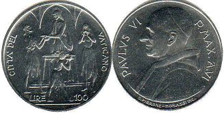 moneta Vatican 100 lire 1968