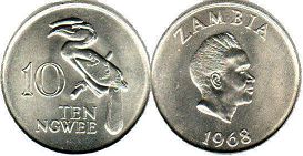coin Zambia 10 ngwee 1968