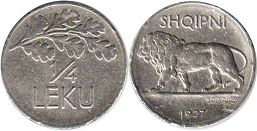 coin Albania 1/4 leku 1927
