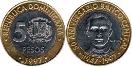 coin Dominican Republic 5 pesos 1997