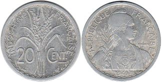 coin French Indochina 20 cents 1945