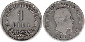 coin Italy 1 lira 1863
