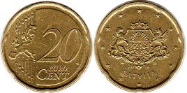 pièce Lettonie 20 euro cent 2014