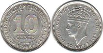 coin Malaya 10 cents 1943