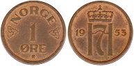 coin Norway 1 ore 1953