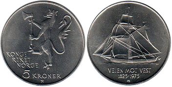 mynt Norge 5 kroner 1975