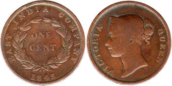 coin Straits Settlements 1 cent 1845