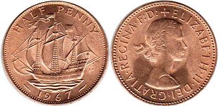 Münze Großbritannien half penny 1967